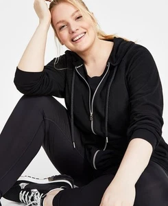 Sudadera con capucha negra Calvin Klein Performance para mujer talla grande manga acanalada cremallera 1X - Imagen 1 de 8