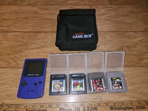 Nintendo Game Boy Color Púrpura CGB-001 Paquete con 4 juegos y funda blanda ~ - Imagen 1 de 13