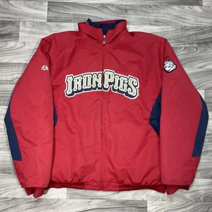 MLB Iron Pigs Majestic Cool Base Jacket Mens XXL Full Lehigh Valley Baseball Red - Picture 1 of 7