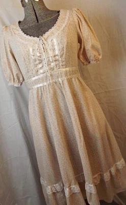 GUNNE SAX por Jessica De Colección Años 70 Vestido Pradera Corsé Melocotón EE. UU. 9 Cottagecore Foto 1 de 4