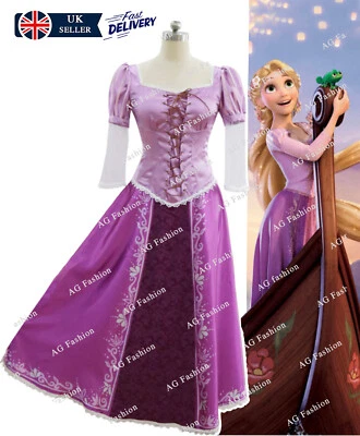 AG FASHION Verhedderte Prinzessin Rapunzel Cosplay Kostüm Halloween Karneval Party Kleid Outfit