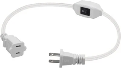 1ft White Short Us Power Extension Cord With On Off Switch Us Ac 2prong Male/fem - Image 1 of 4