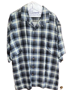 NUEVO Camisa Tommy Bahama para Hombre Mangas Cortas con Botones GRANDE Azul a Cuadros Mezcla Seda - Imagen 1 de 5