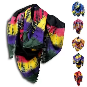 Scarf for Women Sheer Soft Cotton Tie Dye Red Green Blue Yellow Purple Bandana - Picture 1 of 7