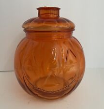 Halloween Jack O Lantern Canister W/ Lid Pumpkin Orange Glass Candy Jar Libbey