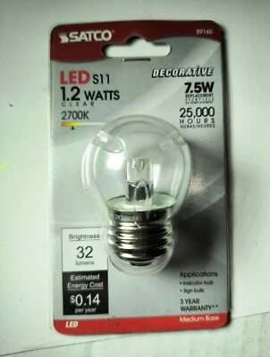 Satco S9160 CLEAR LED 1.2W =11W Globe S11 Non-Dimmable 120V Medium E26 2700K - Image 1 of 4