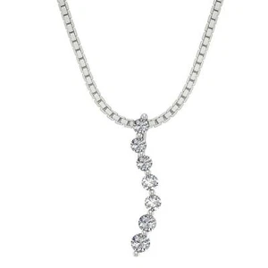 Journey Pendant Necklace I1 G 0.50Ct Genuine Diamond White Gold Prong Set 1 Inch - Picture 1 of 12