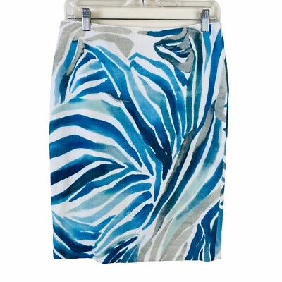 Lafayette 148 NY акварель абстрактный дизайн карандаш юбка размер 6 офис синий белый - Изображение 1 из 4