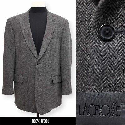 LACROSSE TWEED Hombre Gris LANA ESPIGA Abrigo Deportivo Traje Chaqueta Blazer 46 XL Foto 1 de 4