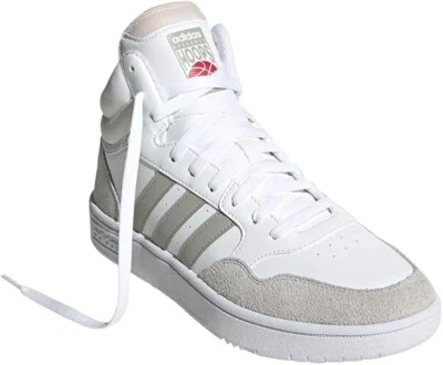 Brand New Adidas Hoops 3.0 Mid Basketball Shoe - White/White/Dash Grey - Image 1 of 4