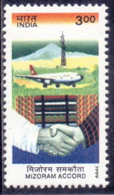 India 1999 Mizoram Accord Aviation Aircraft Mountain stamp 1v MNH - Image 1 of 3