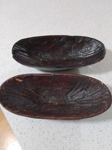 2x Antique African Hand Carved Wooden Bowls. 30cm in length - Picture 1 of 6