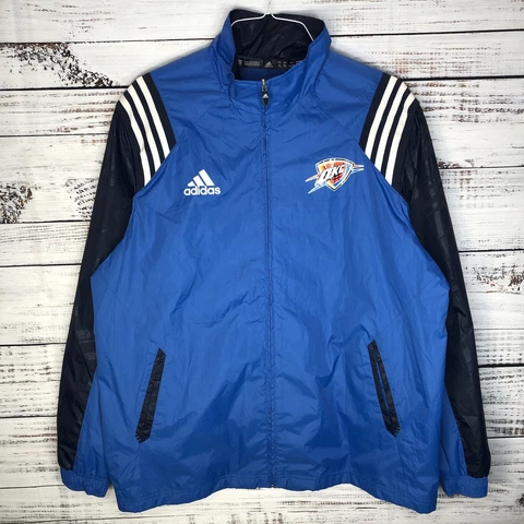 Adidas OKC Oklahoma City Thunder NBA Full-Zip Windbreaker Lined Jacket Menโs XL Cover