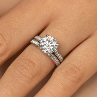 14K White Gold Women Wedding Ring Set 1.40 Carat IGI Lab Grown Round Cut Diamond - Image 1 of 4