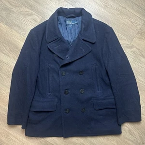 Vintage Polo Ralph Lauren Wool Double Breasted Pea Coat Navy Blue Mens XXL 2XL - Picture 1 of 9