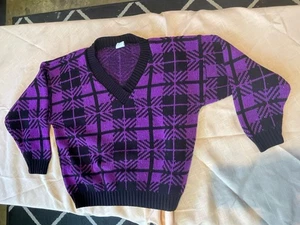 Vintage B.E. Purple Knit V-Neck Pullover Sweater Kids Size 7-8 Made In USA - Picture 1 of 7
