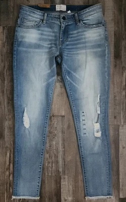 全新! BKE牛仔裤女式29码破旧蓝色PAYTON中腰紧身曲线版型 — 第 1/4 张图片