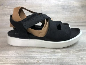 Women’s Ecco Flowt Cross Strap Leather Sandal Black/White Size 7-7.5 - Picture 1 of 6