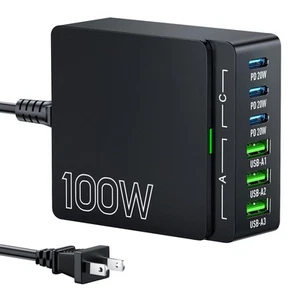 USB C Charger Block Charging Station: 100W 6 Port GaN Fast Charging Brick Hub... - Photo 1 sur 7