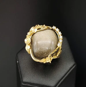 Anello donna ossidiana gold naturale argento 925 plac oro giallo fatto a mano - Foto 1 di 13