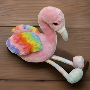 The Petting Zoo Pink Flamingo Bird Rainbow Wings Plush Stuffed Animal Toy 17" - Picture 1 of 9