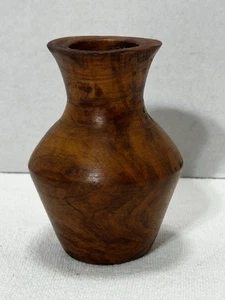Piccolo vaso bocciolo in legno tornito a mano vintage MCM 3,5” grana bellissima - Foto 1 di 8