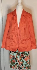 Lane Bryant Blazer Skirt Set Women's Orange Floral Pencil Career Suit Cotton - Picture 1 of 13