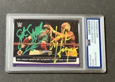 HULK HOGAN & SGT. SLAUGHTER 2014 TOPPS WWE DUAL SIGNED AUTOGRAPHED CARD PSA/DNA - Image 1 of 2