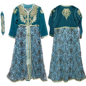 Royal Moroccan kids Abaya Maxi Hand-Stone Farasha Jalabiya Kaftan - Picture 1 of 3