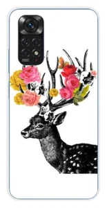 Coque en silicone imprimée compatible Xiaomi Redmi Note 11 4G Cerf fleurs - Picture 1 of 3