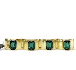 J. Crew Matte Goldtone Green Glass Baguette Crystal Panel Link Bracelet - Picture 1 of 7