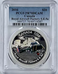 2016 Canada $20 Royal Aircraft Factory S.E.5a prima guerra mondiale moneta PCGS PR70DCAM - Foto 1 di 2