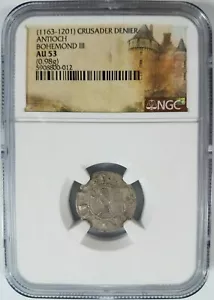 Antioch Bohemond III NGC AU 53 Silver Denier Knights Templar Crusader Holy Cross - Picture 1 of 12