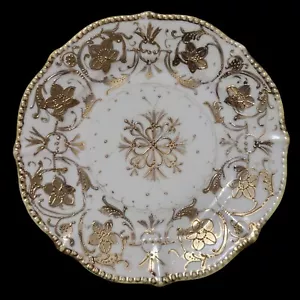 Antique 1891 Nippon Moriage Gold Beaded Scalloped Maple Leaf Mark 2 Plates - Picture 1 of 9