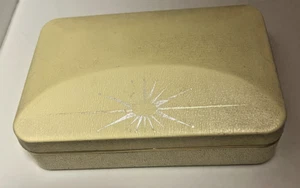 Vtg Mid-Century Farrington Travel Jewelry Box Atomic Starburst Cream Red Velvet - Picture 1 of 13