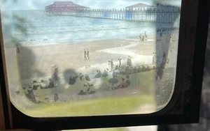 Photo Negative Antique Beach Old Orchard Massachusetts People Pier Glass Slide - Picture 1 of 4