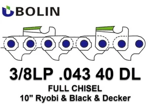 10" Chainsaw Chain 3/8" LP .043 Gauge 40 DL Fits Ryobi B&D LCS1020 9040 R40 - Picture 1 of 4