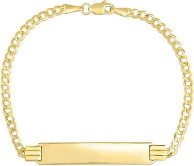 Floreo 10k Yellow Gold 3mm Solid Curb Engraved Name Bar Custom ID Bracelet - Image 1 of 4