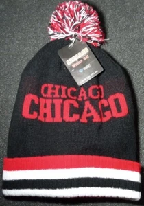 CHICAGO WINTER HAT BEANIE POM BLACK, RED & WHITE - ONE SIZE UNISEX NEW WITH TAG - Picture 1 of 3