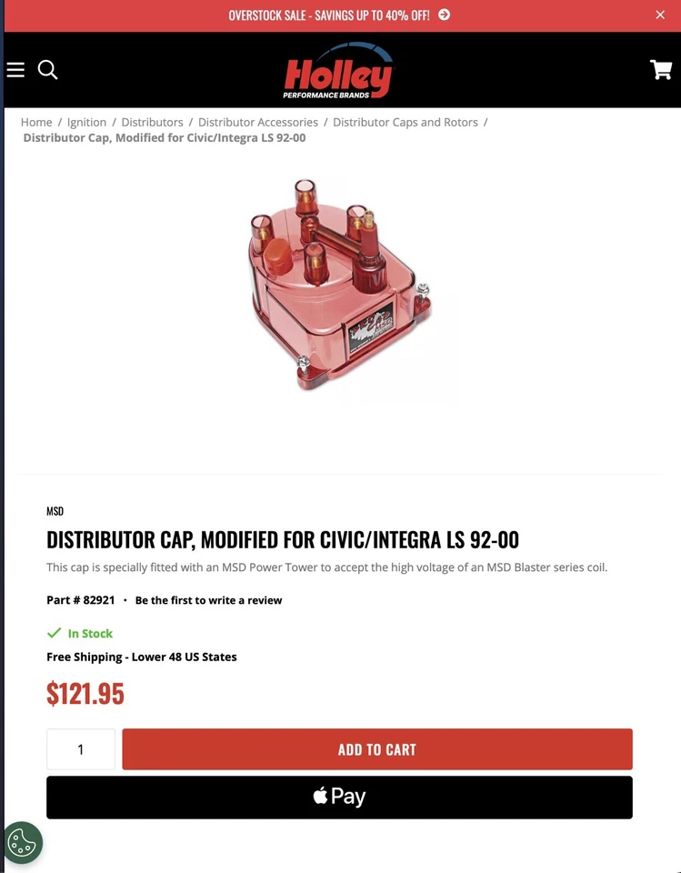 MSD 82921 Distributor Cap Honda Acura 90-00 Accord 90-02 - Image 1 of 1