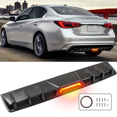 For Infiniti Q40 Q50 Q60 Q70 Carbon Fiber Rear Bumper Diffuser LED Brake Light - Изображение 1 из 4