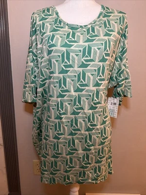 LuLaRoe Irma XXL T Shirt High-Low Tunic Size 2XL Plus Size Green/Off White Knit - Image 1 of 4