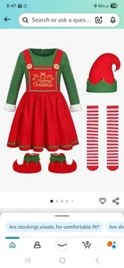 New Girls Christmas Elf Outfit Sz 5/6 Costume Outfit Dress Up Hat Socks Holiday - Picture 1 of 1