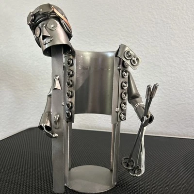 G Scholz Portabotellas de Vino Esquiador Hecho a Mano Metal Ornamento Figura Coleccionable Foto 1 de 4