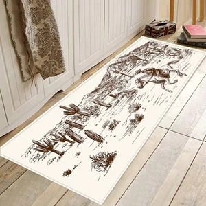 Kitchen Rug Set Western Country Theme of American Wild West Desert Cowboy Com... - Picture 1 of 3
