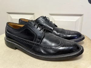 Zapatos Oxford Florsheim Vintage Cuero Negro Ala Larga Punta de Ala Para Hombre’s 11 D - Imagen 1 de 8
