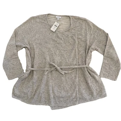 J.Jill Pure Jill Wrap Tie Cardigan Women XLP Gray Speckled Knit Sweater Pockets - Image 1 of 4