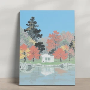 Colorful Autumn Landscape Canvas Travel Landscape Gazebo & Bridges Wall Art - Picture 1 of 3