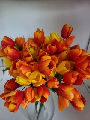 6 bunches of artificial faux tulips flowers Orange And Yellow  - Image 1 of 3