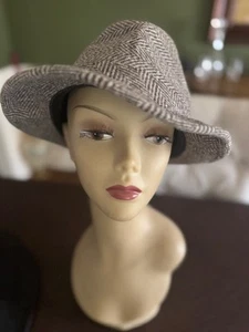 Vintage 1970er London Nebel USA Wolle hellbraun Tweed Old Fedora Herren Hut 7 1/2 - Bild 1 von 12
